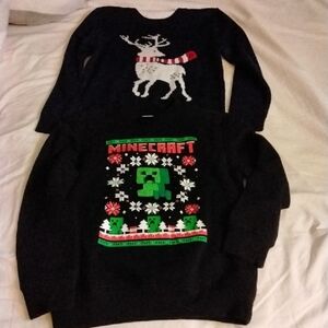 Black Christmas Sweaters with Reindeer and Minecraft Designs